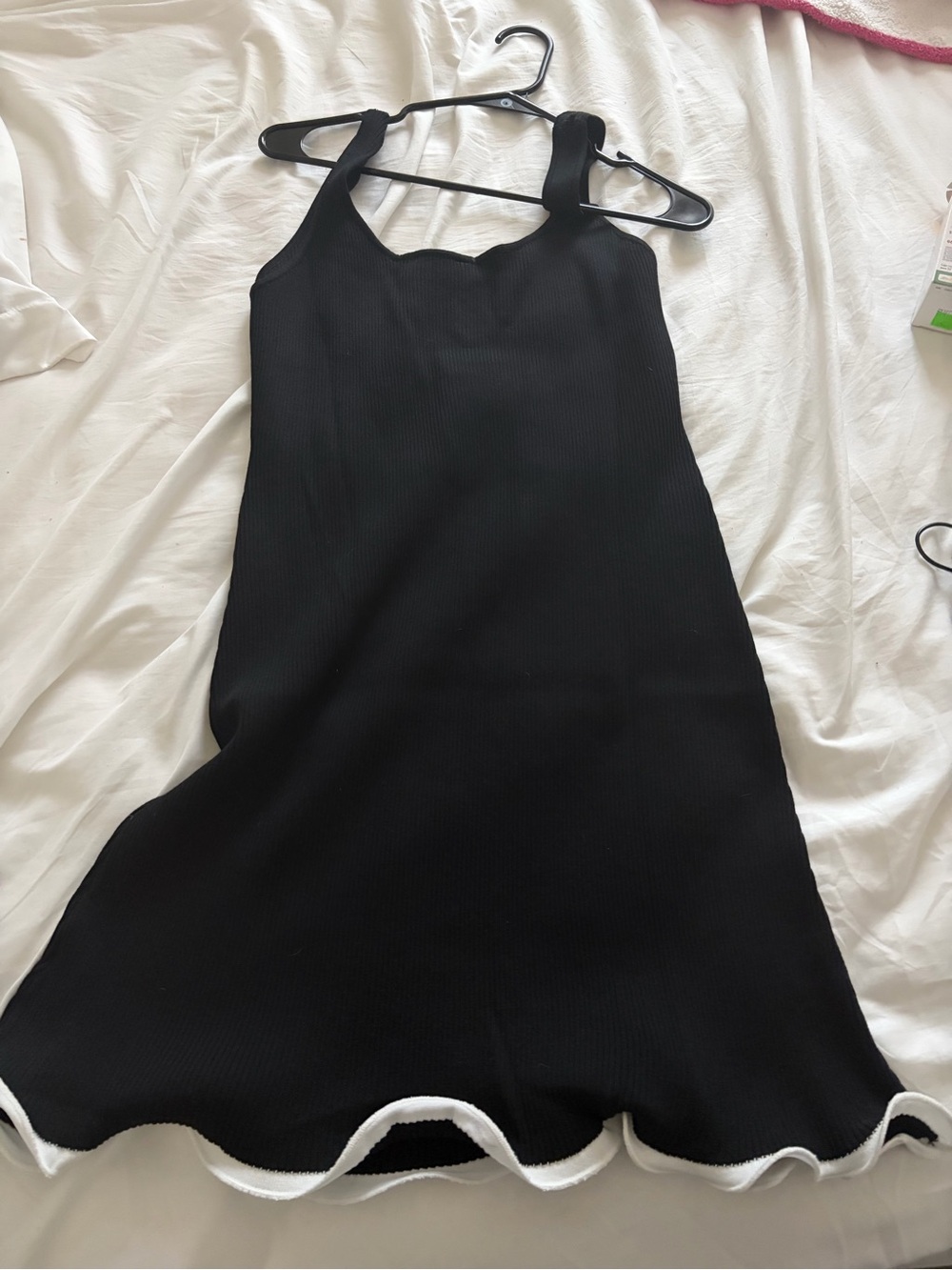 Black Knit Tank Dress with Contrast Hem